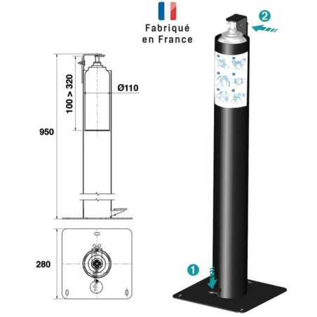 DISPENSER DI DOSAGGIO SENZA CONTATTO PER PIEDI PER SOLUZIONI E GEL IDROALCOLICI
