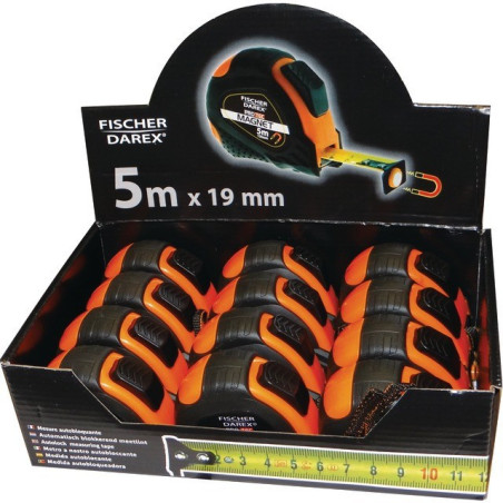 PRESENTOIR 12 METRES A RUBAN BI-MATIETRE 5 M X 19 MM AUTOBLOCANT MAGNETIQUE FISCHER DAREX