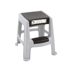 Tabouret marchepied plastique avec coffre Eda - Gris béton et noir