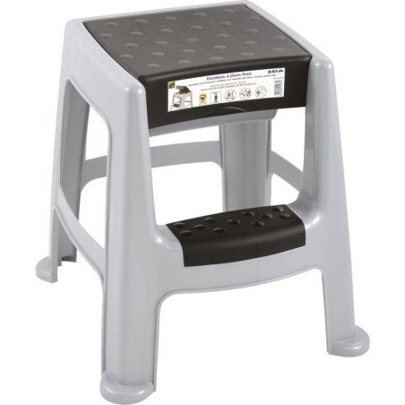 Tabouret marchepied plastique avec coffre Eda - Gris béton et noir