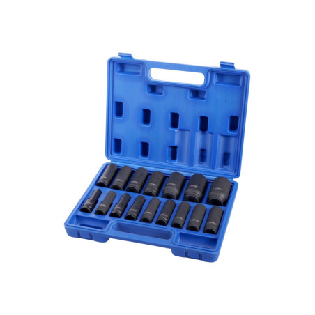 Coffret de douilles à chocs longues 1/2", qualité professionnelle pour mécaniciens exigeants.