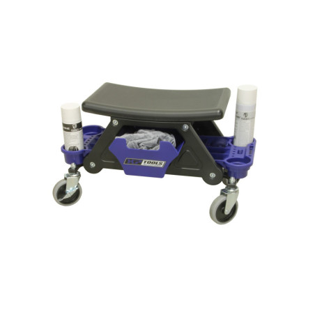 Professional workshop stool with removable trays, swivel casters, and optional cup holders.