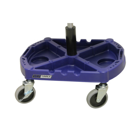 Tabouret d'atelier professionnel mobile avec hauteur réglable et assise ergonomique.