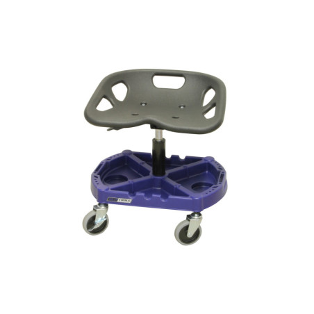 Tabouret d'atelier professionnel mobile avec hauteur réglable et assise ergonomique.