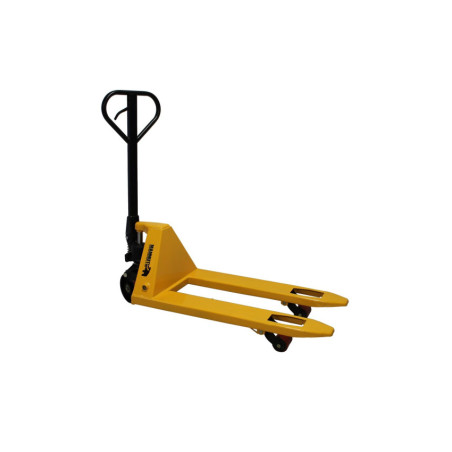 Short model pallet truck / single wheel, high-quality industrial steel, weather-resistant polyurethane wheels.