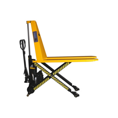 Transpalette semi-électrique Mammuth : levage 1000 kg, hauteur 85-800 mm, roues PU.