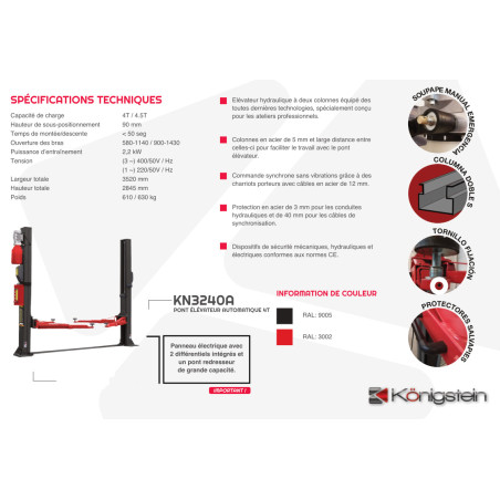 Pont élévateur hydraulique professionnel pour véhicules jusqu'à 4 tonnes.