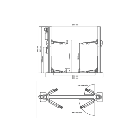 Pont élévateur hydraulique professionnel pour véhicules particuliers et utilitaires jusqu'à 4 tonnes.