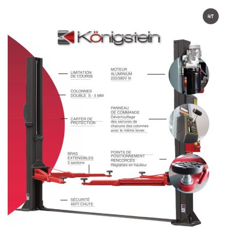 Professional-grade Königstein Hydraulic Two-Post Lift for vehicles up to 4 tons.