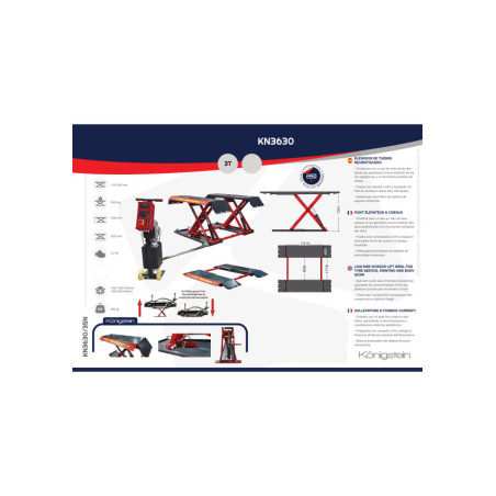 Pont élévateur à ciseaux Königstein KN3630N : levage professionnel et sécurisé.