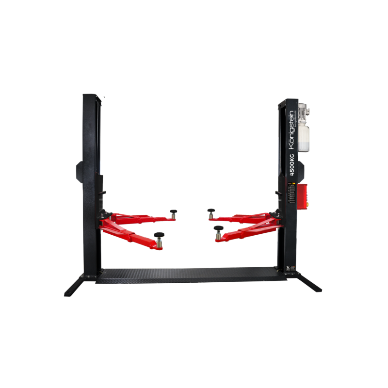 Élévateur hydraulique à deux colonnes pour ateliers professionnels : performances et sécurité garanties.