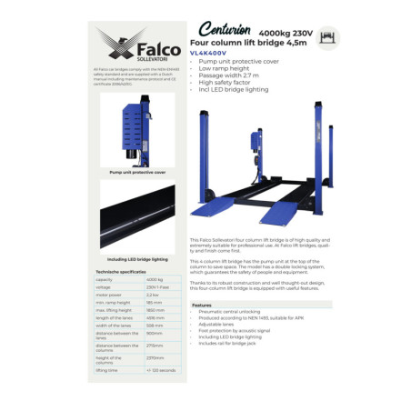 Pont Élévateur à Quatre Colonnes Centurion 230V de 4000 kg - Image Alt: Robuste, fiable, sécurisé.