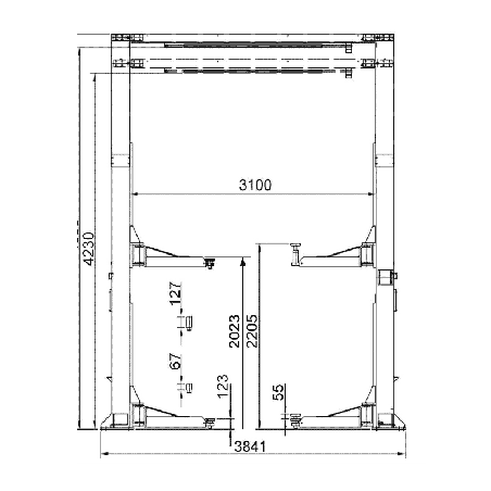 Élévateur réglable en hauteur pour véhicules industriels avec verrouillage mécanique sécurisé.
