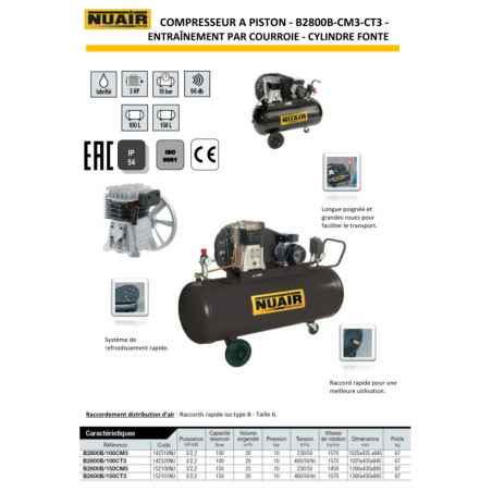 Compresseur à piston NUAIR B2800B/150CM3 : Haute qualité et performances exceptionnelles !