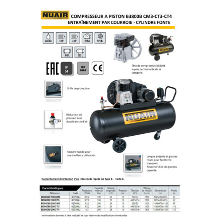 Compresseur B3800B/200CM3 : Qualité, performance et fiabilité pour vos besoins en air comprimé.