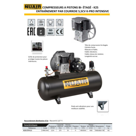 Compresseur à piston NUAIR série K-PRO Intensive : Haute performance pour professionnels.