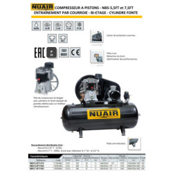 Compresseur à piston professionnel de 7,5 CV sur cuve de 500 litres.