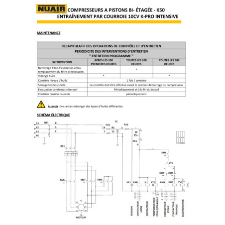 Compresseur à piston Nuair K50/500F/10SD: performances exceptionnelles pour besoins industriels intensifs.