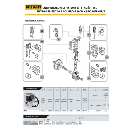 Compresseur à piston Nuair K50/500F/10SD: performances exceptionnelles pour besoins industriels exigeants.