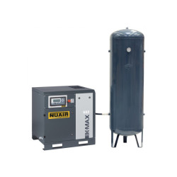 Compresseur à vis 5,5 kW 7,5 CV, 10 bars avec réservoir d'air vertical.