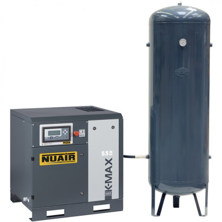 Compresseur à vis 5,5 kW 7,5 CV, 10 bars avec réservoir d'air vertical.