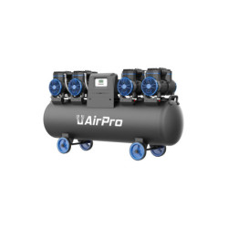 Compresseur silencieux Airpro 4x2CV, 120L, sans huile : performances optimales garanties.