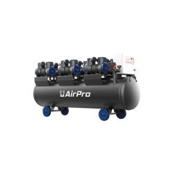 Compresseur silencieux Airpro 6×2 CV avec réservoir de 280 L, sans huile.