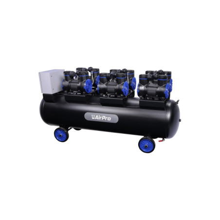 Compresseur silencieux Airpro 6×2 CV avec réservoir de 280 L, sans huile.