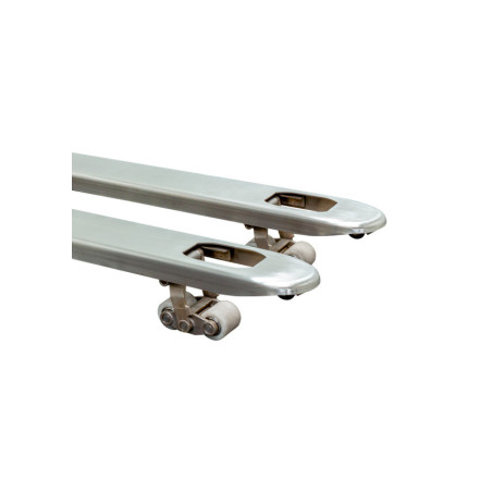 Transpalette avec balance en acier inoxydable pour applications industrielles précises.