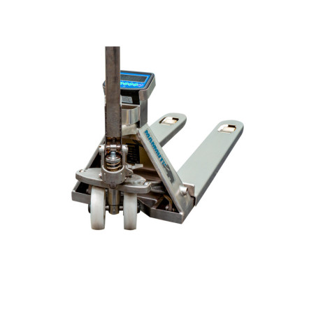 Transpalette avec balance pour applications industrielles, précision élevée, facile à utiliser.