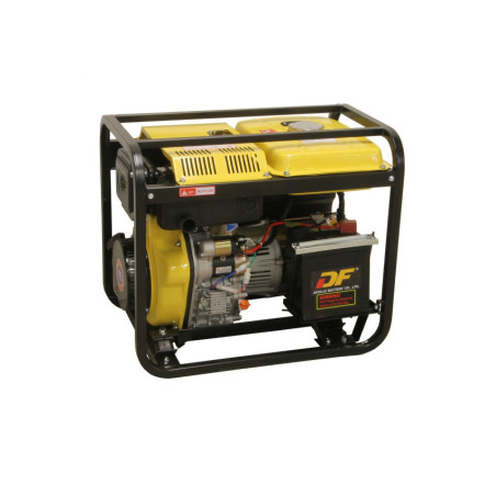 Diesel open type generator with oil protection, 50Hz, 230V, 4.6kW, 85dB noise level.