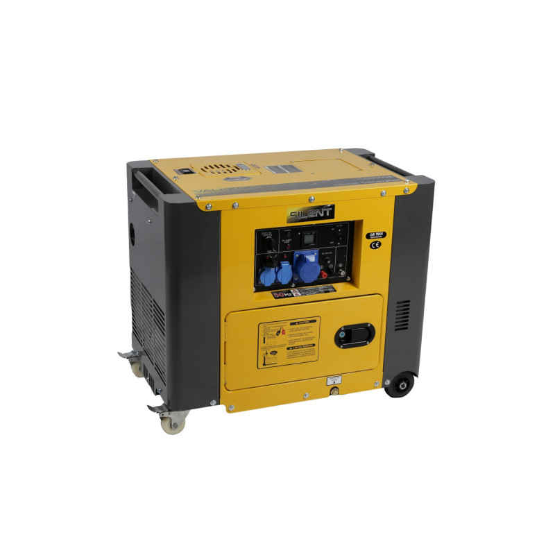 Groupe électrogène diesel insonorisé avec protection d'huile et démarrage électrique.