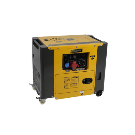 Générateur électrogène diesel silencieux, 5 kW, 230/400V, protection huile, démarrage électrique.