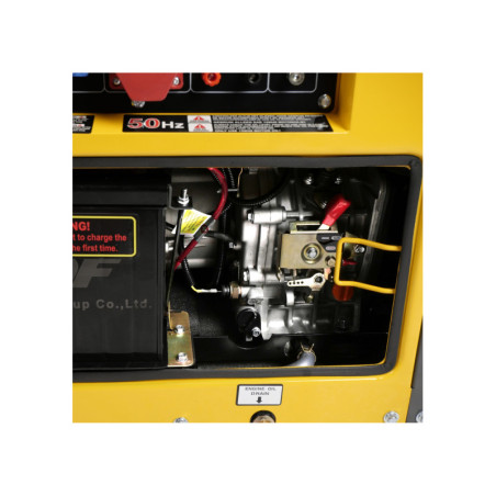 Groupe électrogène diesel silencieux, 4,6 kW, 230V/400V, protection d’huile, démarreur électrique.