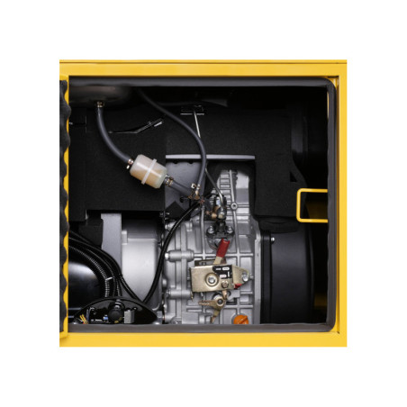 Groupe électrogène diesel silencieux 10 kVA, 230V/400V, 85 dB, 212 kg.