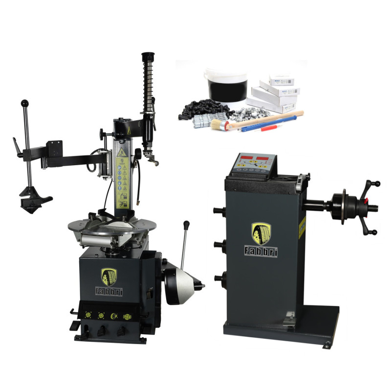Pack professionnel de montage et démontage de pneus FABBRI, idéal pour petits espaces.