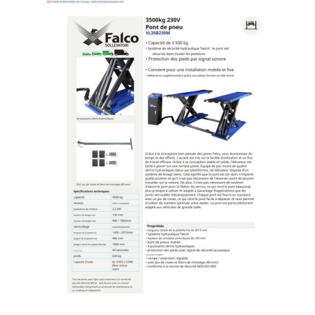 Pont élévateur Falco : gain de temps, sécurité optimale, mobilité facile.