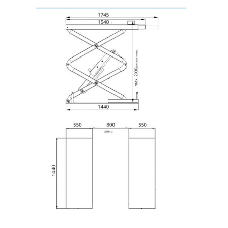 Pont élévateur à ciseaux double sans roues de qualité professionnelle.