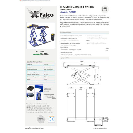 Élévateur à double ciseaux Falco Sollevatori : qualité supérieure et sécurité optimale.