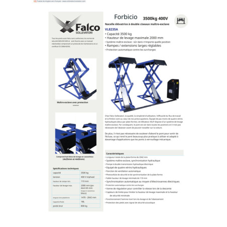 Élévateur à double ciseaux Falco Sollevatori : qualité, sécurité et praticité garanties.